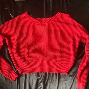 red cropped target sweater